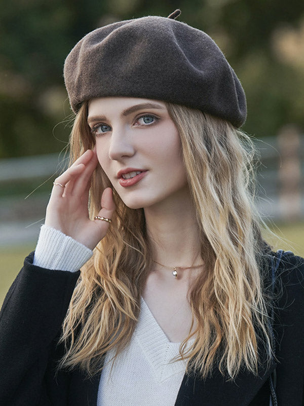 Simple Wool Solid Color Beret Hat-Homeunderwear