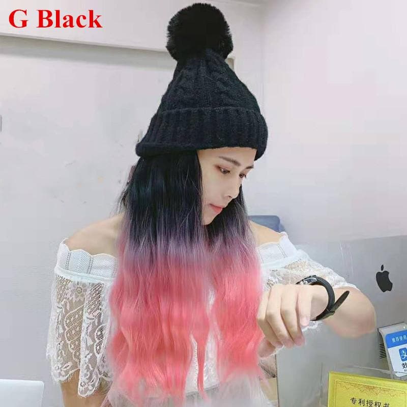 Free Shipping For Hivava Colorful Knitting Hat With Removable Long Curly Wig 6