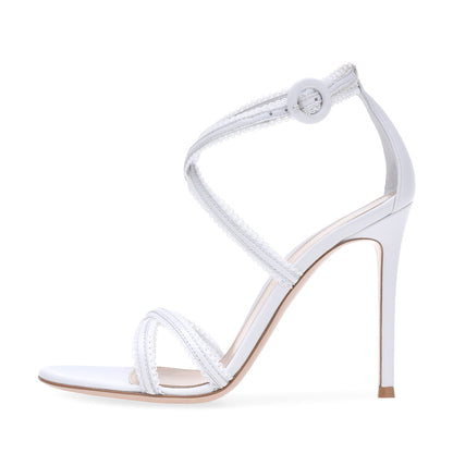 Elegant Monochrome Cross-Strap Stiletto Sandals-Homeunderwear