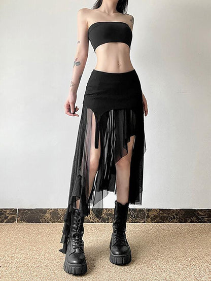 Goth Asymmetrical Mesh Mini Skirt