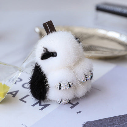 Cute Mini Diamond-Encrusted Mink Fur Bunny Charm