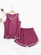 Solid Color Sleeveless Loose Vest Top + Elasticity Pleated Shorts Bottom Pajama Sets
