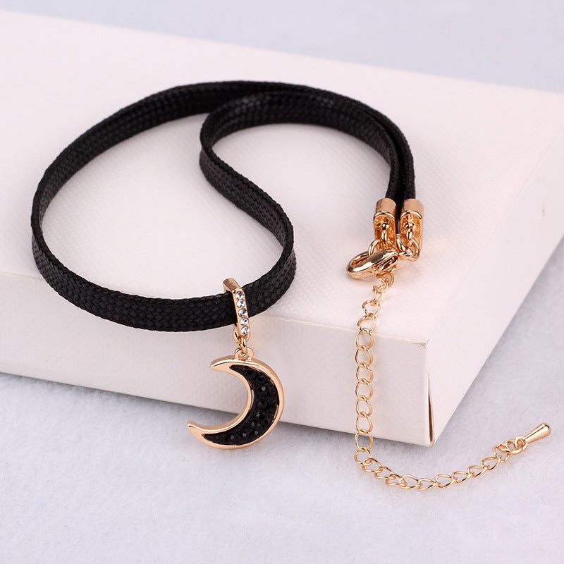 Moon Pendant Black Collarbone Choker