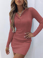 Casual Bodycon Skinny Solid Color V-Neck Sweater Dresses