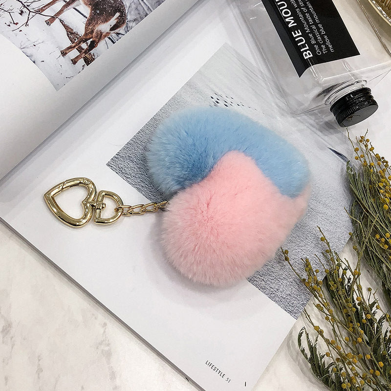 Heart-Shaped Real Rabbit Fur Charm Keychain