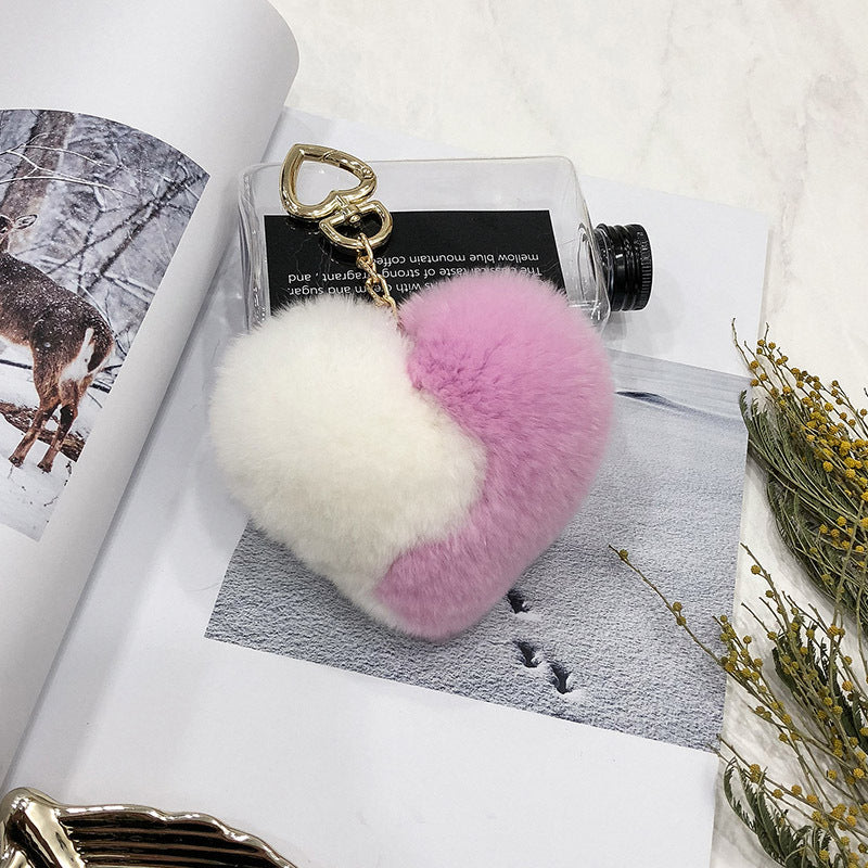 Heart-Shaped Real Rabbit Fur Charm Keychain