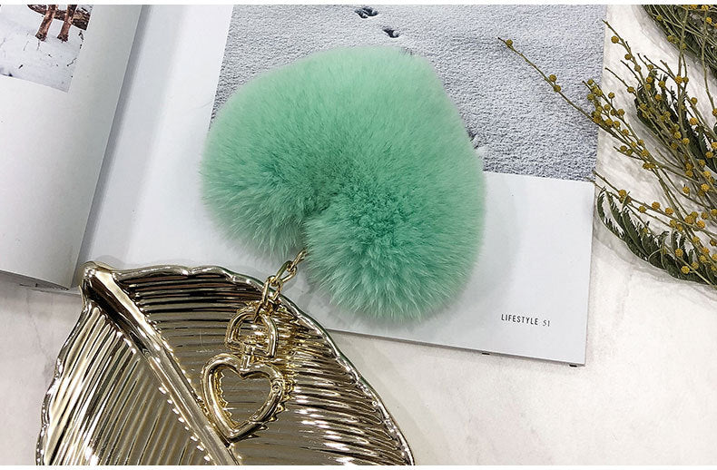 Heart-Shaped Real Rabbit Fur Charm Keychain