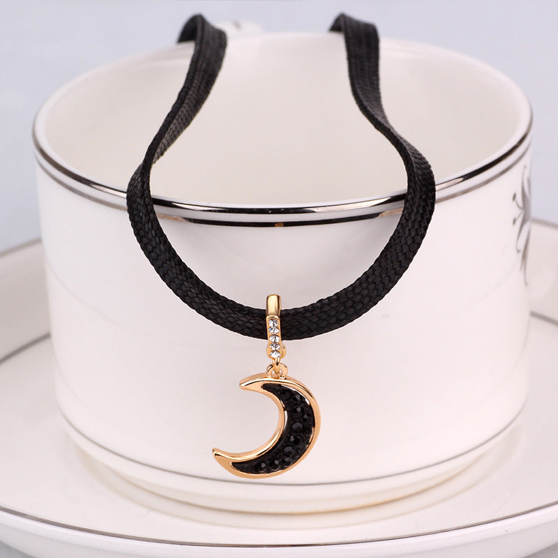 Moon Pendant Black Collarbone Choker