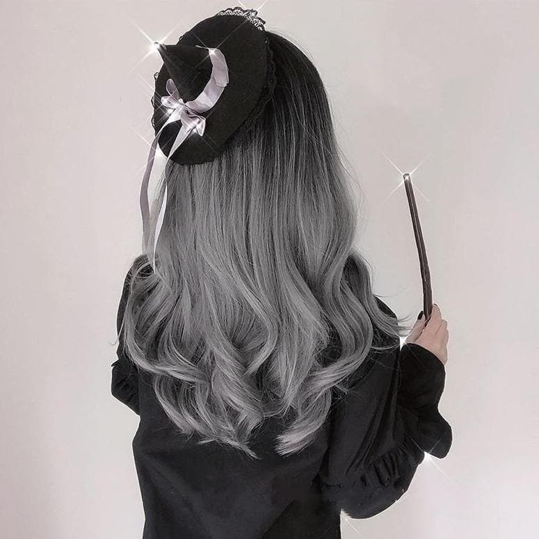 Free Shipping For Hivava Black Gray Gradient Cute Girl  Large Wavy Curl Wig