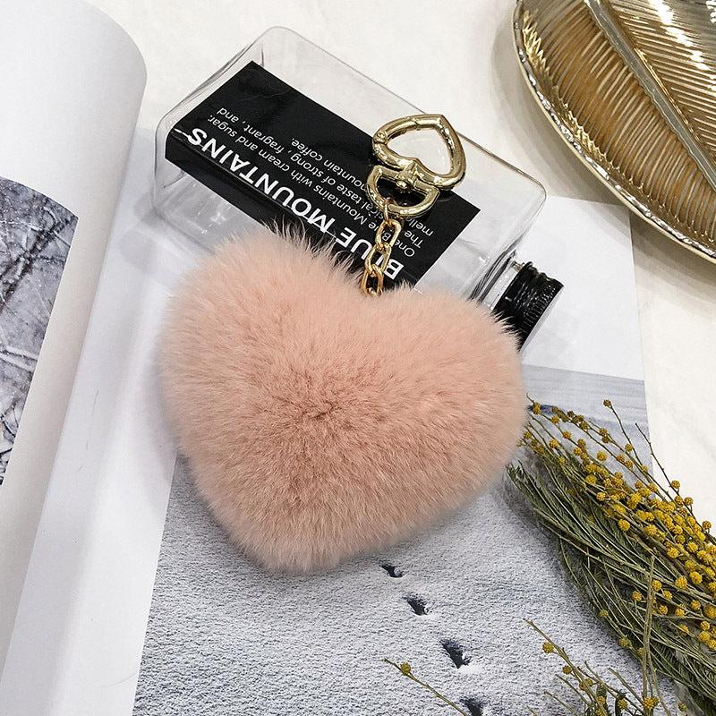 Heart-Shaped Real Rabbit Fur Charm Keychain