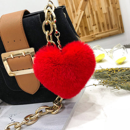 Heart-Shaped Real Rabbit Fur Charm Keychain