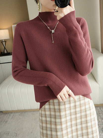 Skinny Solid Color Half Turtleneck Sweater Tops