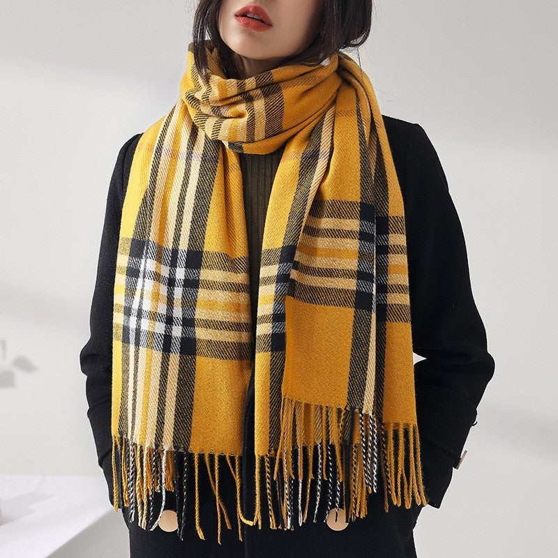 Imitated Cashmere Plaid Print Tassled Shawl Scarf