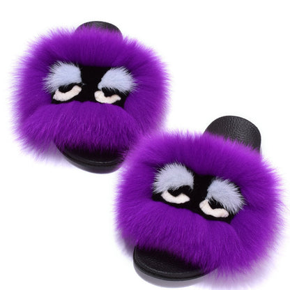 Summer Fuzzy Fox Slippers - Women's Monster Face Indoor Shoes