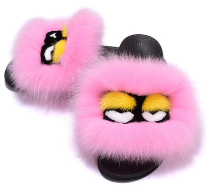 Summer Fuzzy Fox Slippers - Women's Monster Face Indoor Shoes