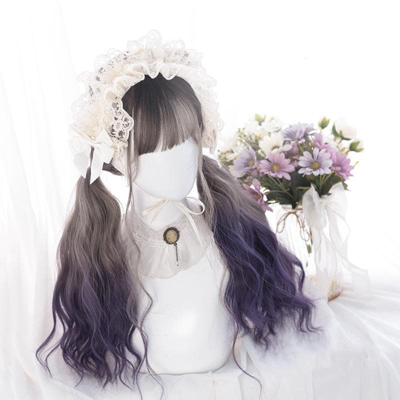 Free Shipping For Hivava Cute Lolita Gray Gradient Dark Purple Curly Wig