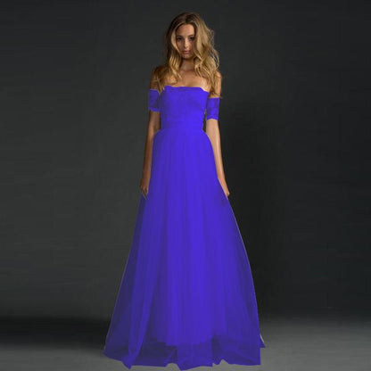 Clearance Off-shoulder Lace Pleated Bowknot Floor Grown Long Dress