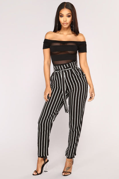 Clearance Striped Slim Strap Belt Long Skinny Casual Pants