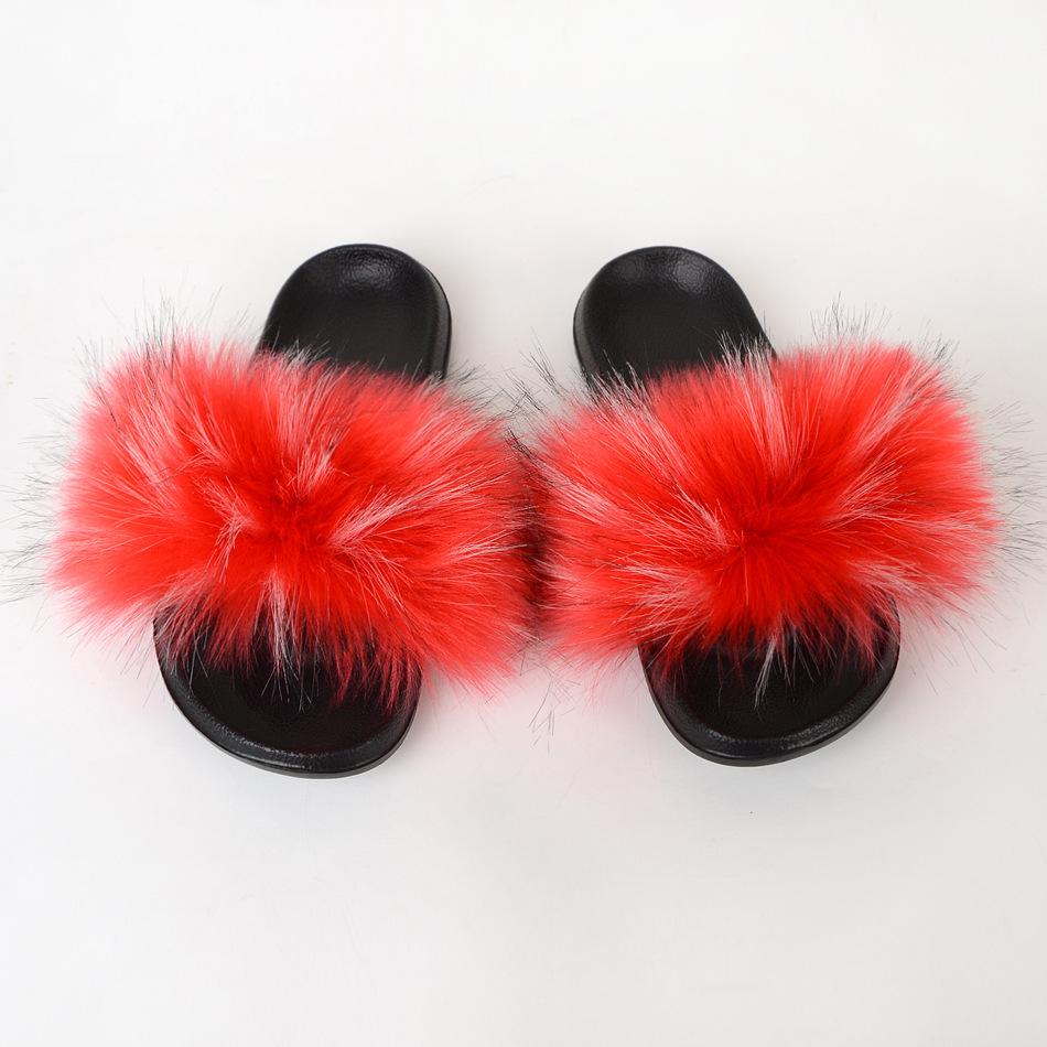 Raccoon dog hair imitation fox hair slippers women's hair sandals