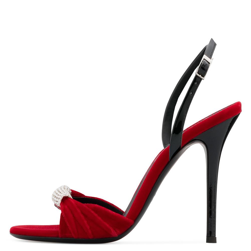 Black Red Velvet Diamond Super High Heel Sandals Dinner Shoes