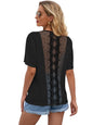 Round neck short sleeve cut out lace stitching T-shirt