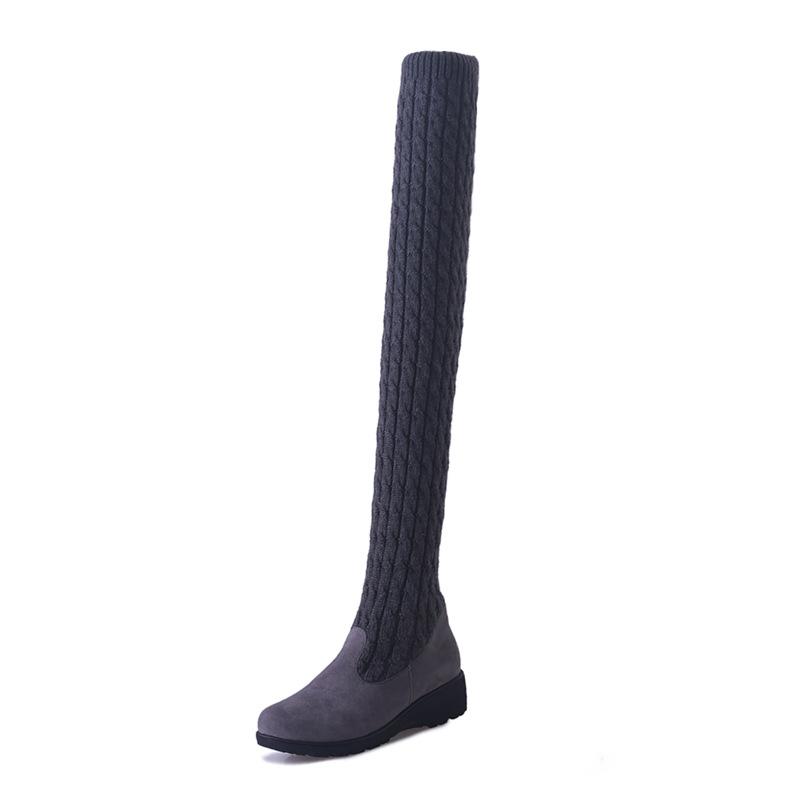 Knitted Wool High Barrel Flat Bottomed Over Knee Elastic Boots