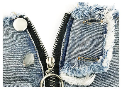 Low waist sexy pierced women's jeans denim shorts