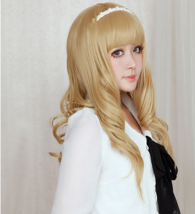 Free Shipping For Hivava Lolita Curl K-ON Cosplay Gold Wig