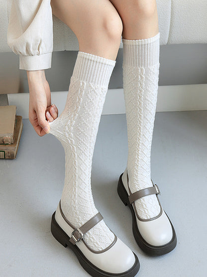 Casual Skinny Solid Color Twist Socks-Homeunderwear