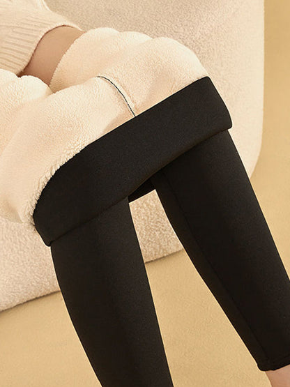 Simple Skinny Leg Keep Warm Solid Color With Velvet Leggings