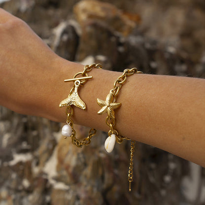 Free Shipping ForStainless Steel Starfish Shell Conch Bracelet For Women Fashion Beach Bracelets Birthday Jewelry Gifts