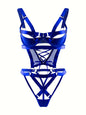 1pc Women'S Sexy Lingerie Bodysuit with Cross Straps & Cut-Out Design - Blue, Adjustable Straps, Tight-Fitting, Perfect for Adult Entertainment, Adult Entertainment Attire|Sleek Lingerie|Adjustable Straps