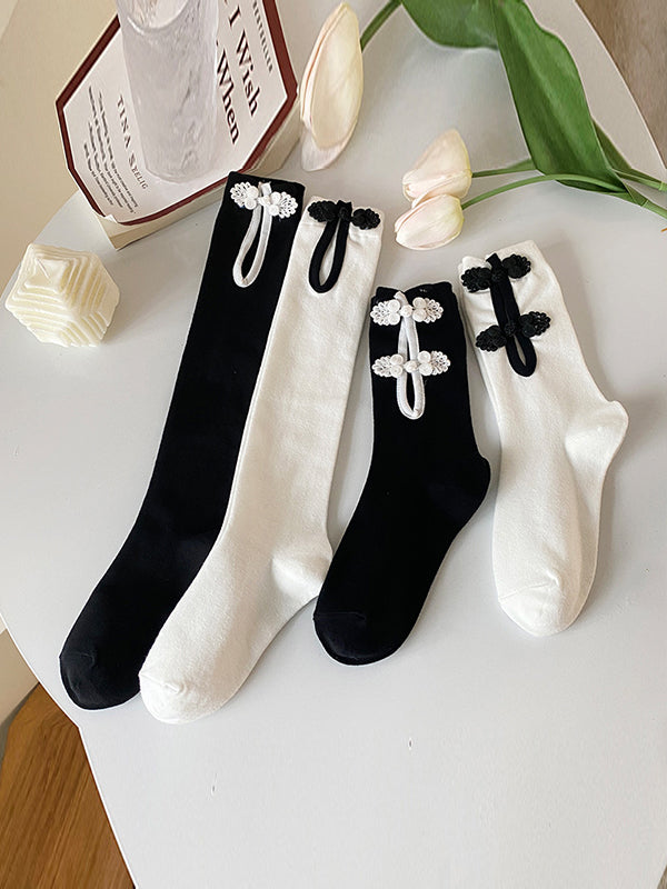 Casual Hollow Solid Color Disc Buckle Socks Accessories-Homeunderwear