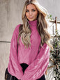 Simple Long Sleeves Loose Jacquard Solid Color High-Neck Sweater Tops-Homeunderwear