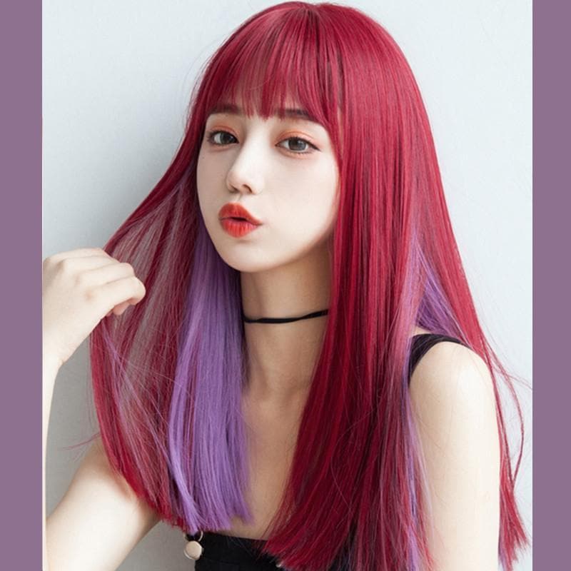 Free Shipping For Hivava Red Purple Long Straight Wig