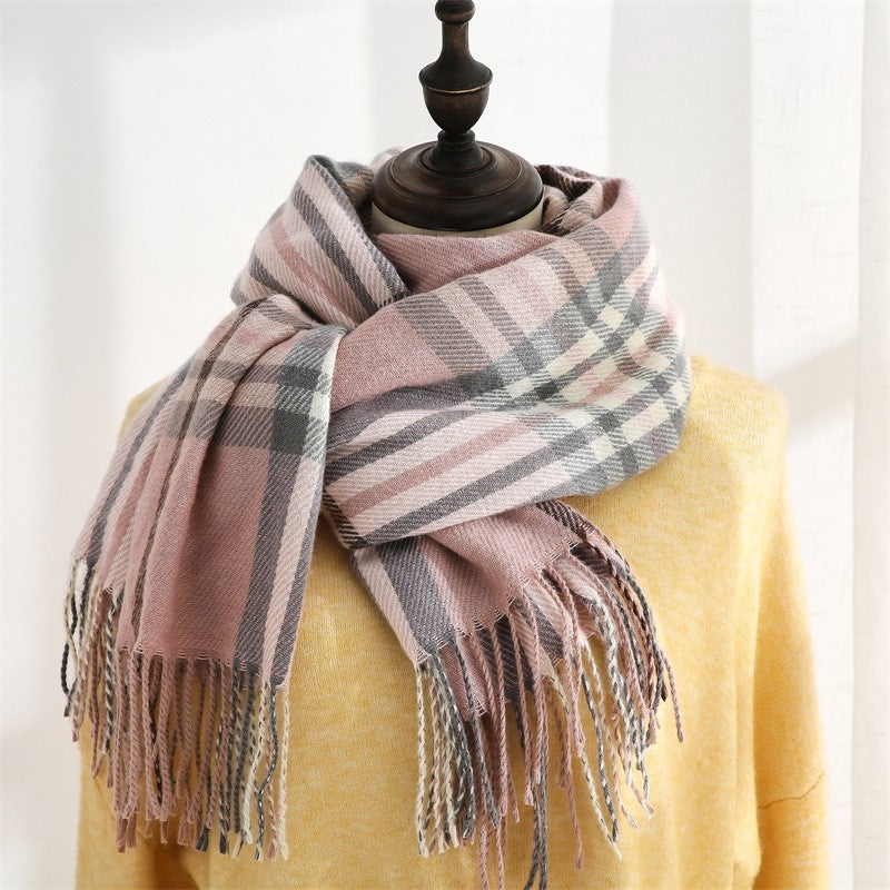 Imitated Cashmere Plaid Print Tassled Shawl Scarf