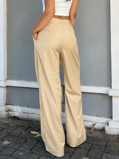 Solid High Rise Tailored Pants