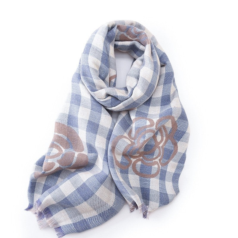 Contrast Color Plaid Tassel Printing  Warm Shawl Scarf