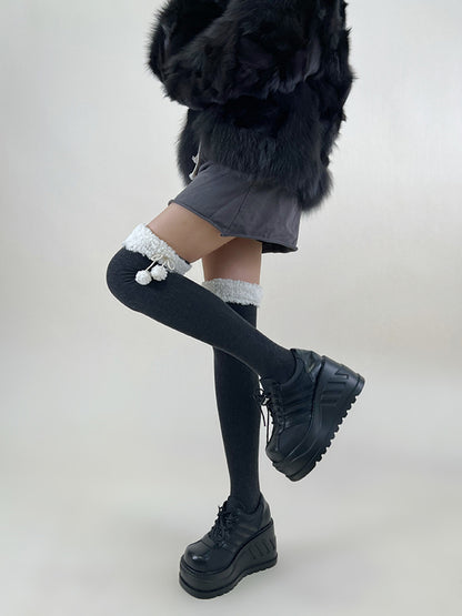 Leisure Fashion Keep Warm With Hairball Stockings Accessories-Homeunderwear