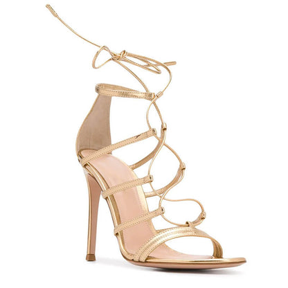 Champagne PU Strap Cutout High Heel Sandals