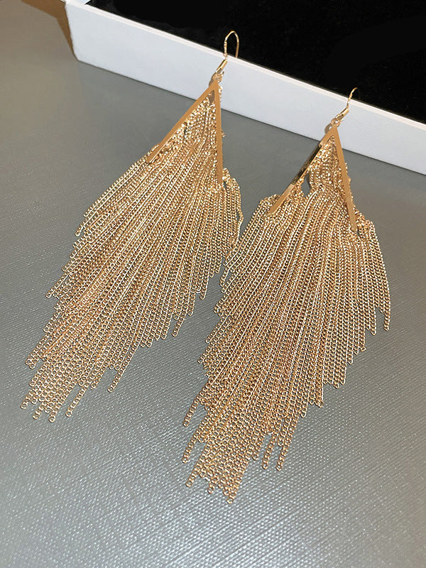 Geometric Plain Tasseled Drop Earrings