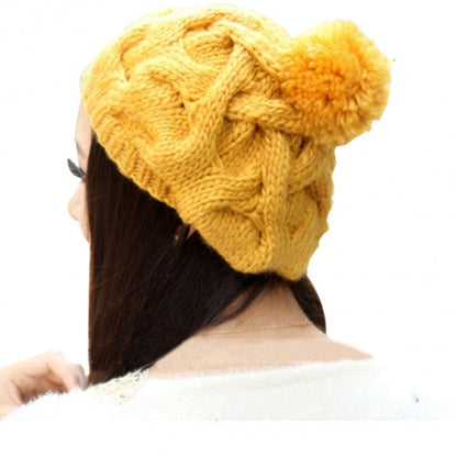 Women's Winter Warm Knit Wool Hat Beanie Crochet Warm Pumpkin Ball Cap