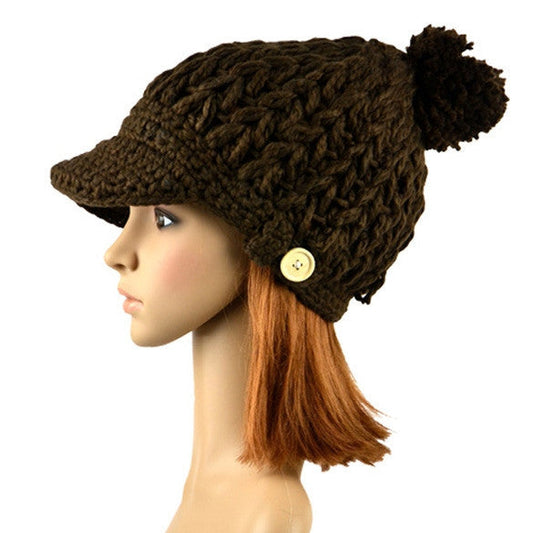 Women's Wool Winter Hat Thick line hat Ball Cute Hat Warm Flight Hat Peaked Cap