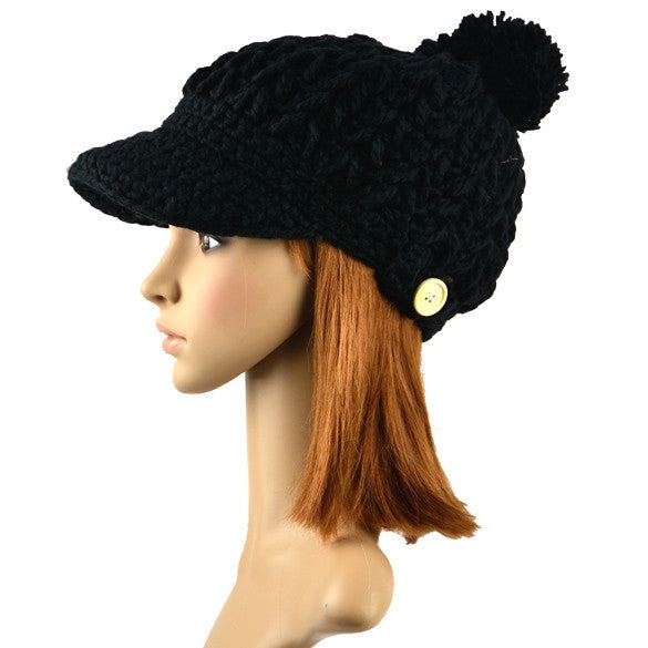 Women's Wool Winter Hat Thick line hat Ball Cute Hat Warm Flight Hat Peaked Cap