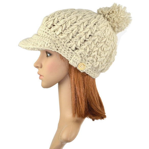 Women's Wool Winter Hat Thick line hat Ball Cute Hat Warm Flight Hat Peaked Cap