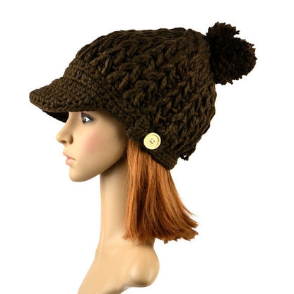 Women's Wool Winter Hat Thick line hat Ball Cute Hat Warm Flight Hat Peaked Cap