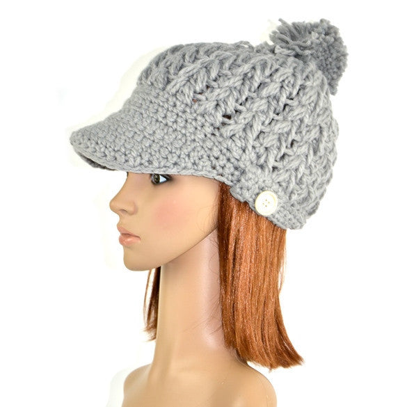 Women's Wool Winter Hat Thick line hat Ball Cute Hat Warm Flight Hat Peaked Cap