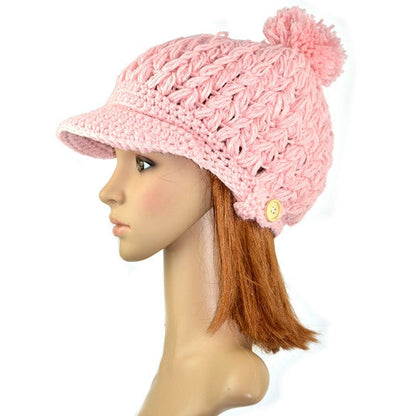 Women's Wool Winter Hat Thick line hat Ball Cute Hat Warm Flight Hat Peaked Cap