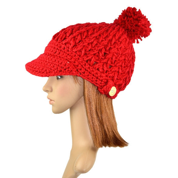 Women's Wool Winter Hat Thick line hat Ball Cute Hat Warm Flight Hat Peaked Cap