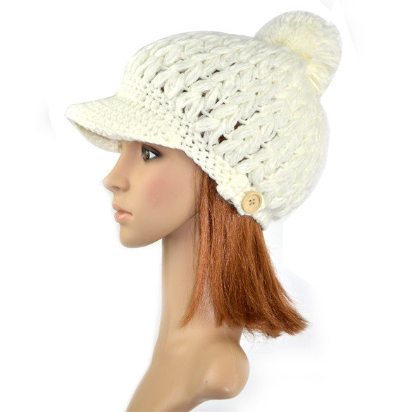 Women's Wool Winter Hat Thick line hat Ball Cute Hat Warm Flight Hat Peaked Cap